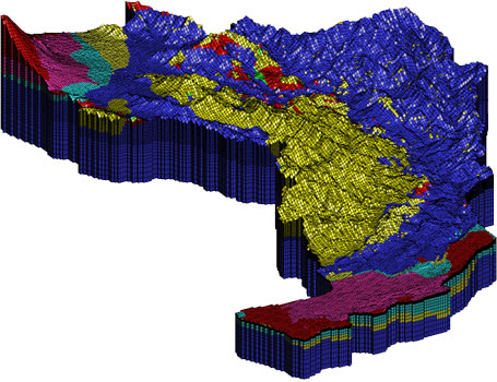 広域地下水流動解析モデル例（約70km×45km）