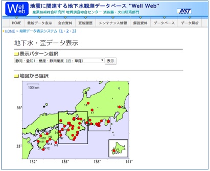 産業技術総合研究所地質調査総合センター　Well Web画面例