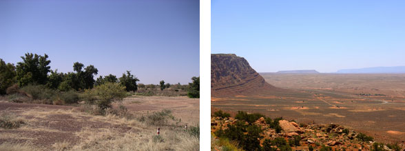 左：アフリカの岩石砂漠や土砂漠になりつつなる地域、右：アメリカの岩石砂漠、礫砂漠、土砂漠が広がる地域