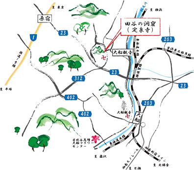 田谷の洞窟の位置図