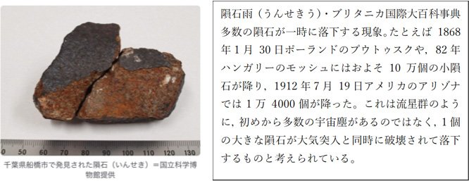 千葉県船橋市で発見された隕石写真・隕石雨の説明