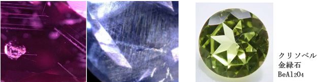 左：インクルージョンが入っている様子　　　　　　　　　右：宝石の状態のクリソベリル