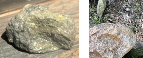 左：銀の鉱石　　　　　　　　　　　　右：鉱石砕きに使った石