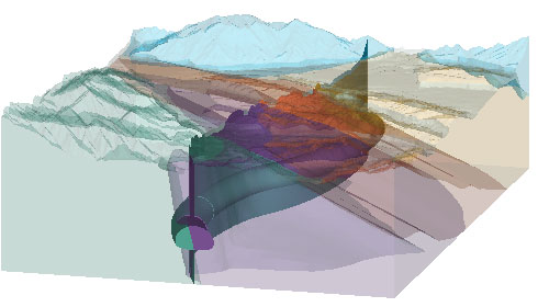 図1　地質モデル中に作成したトンネル