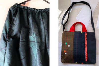 作り替え例(左:スカート、右:肩掛けバック)